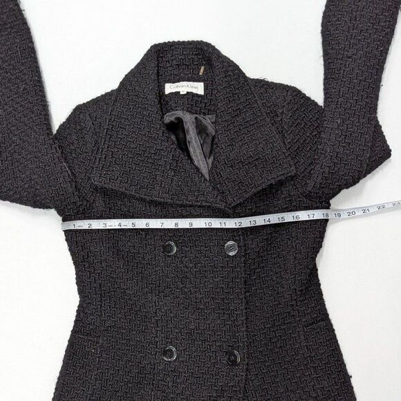 Calvin Klein Size XS Women's Black Textured Fit & Flare Wool Blend Pea Coat - Picture 11 of 12